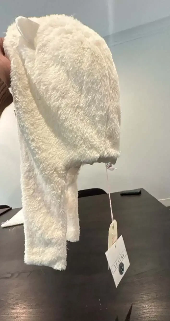Billieblush Cream Faux Fur Hooded Scarf with Ears